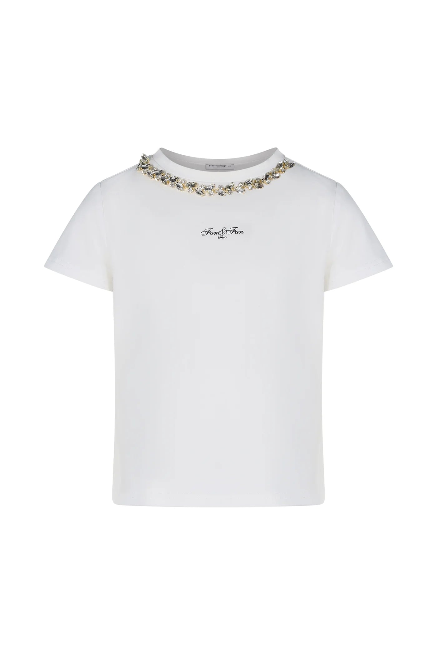 FUN FUN - T- Shirt bianca con logo e collo in pietra bambina - ragazza