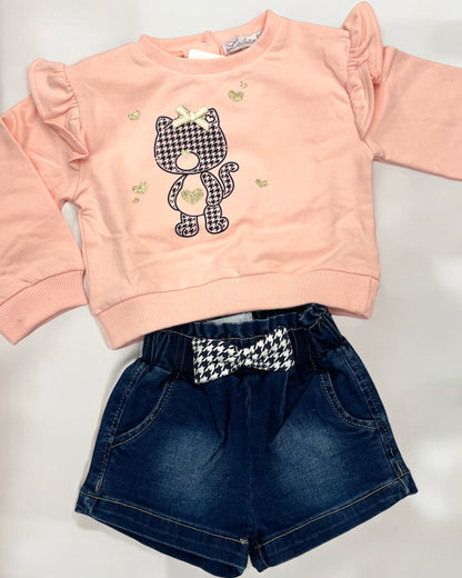 LOLETA - SET COMPLETO - Felpa rosa e short in jeans