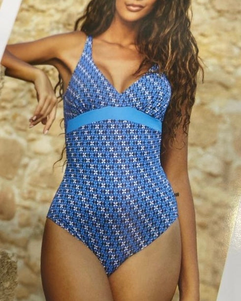 FATTORE C - Monokini blu fantasia con borchiette oro