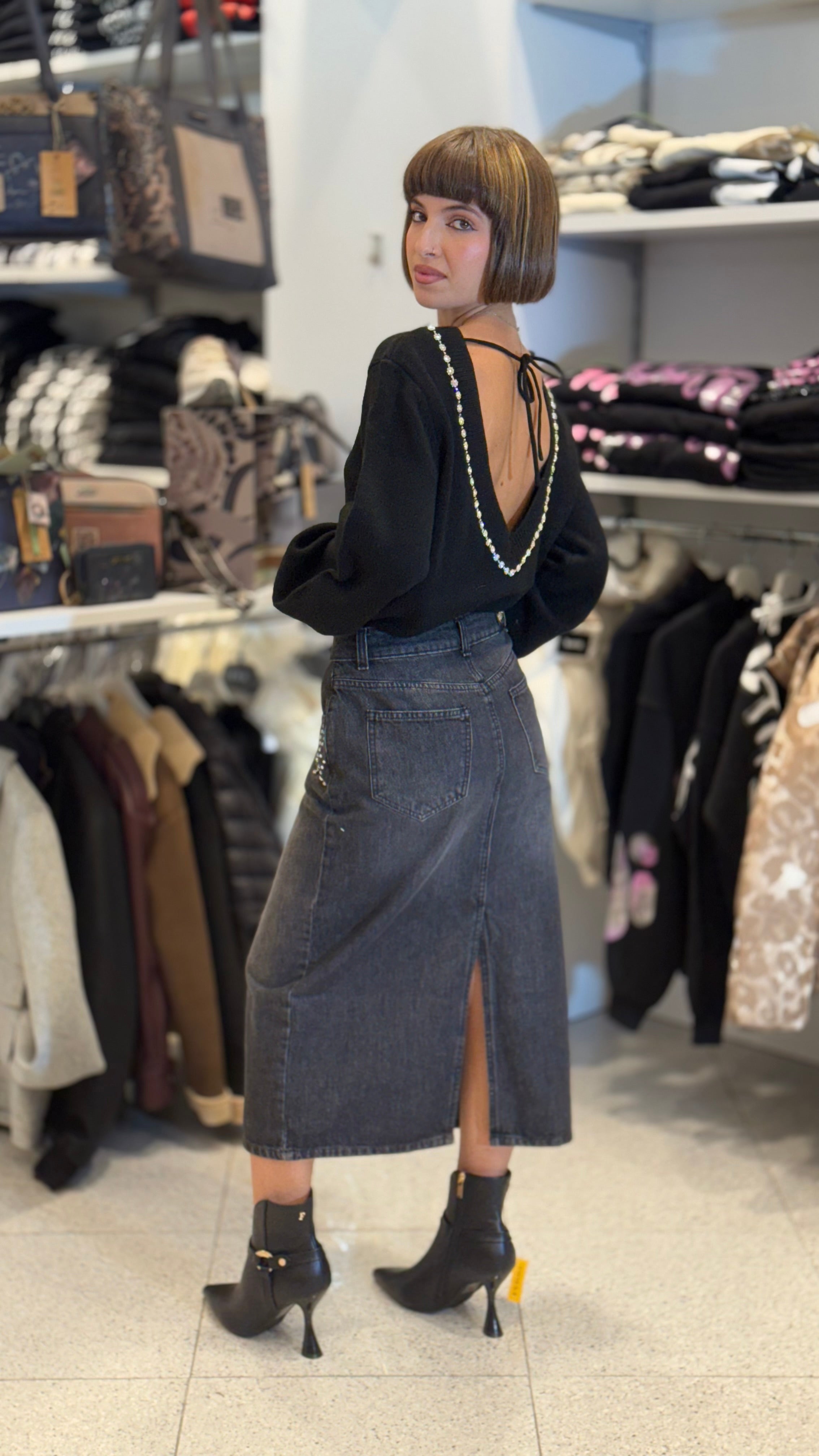 TRASH AND LUXURY - Gonna in denim con applicazione in strass donna