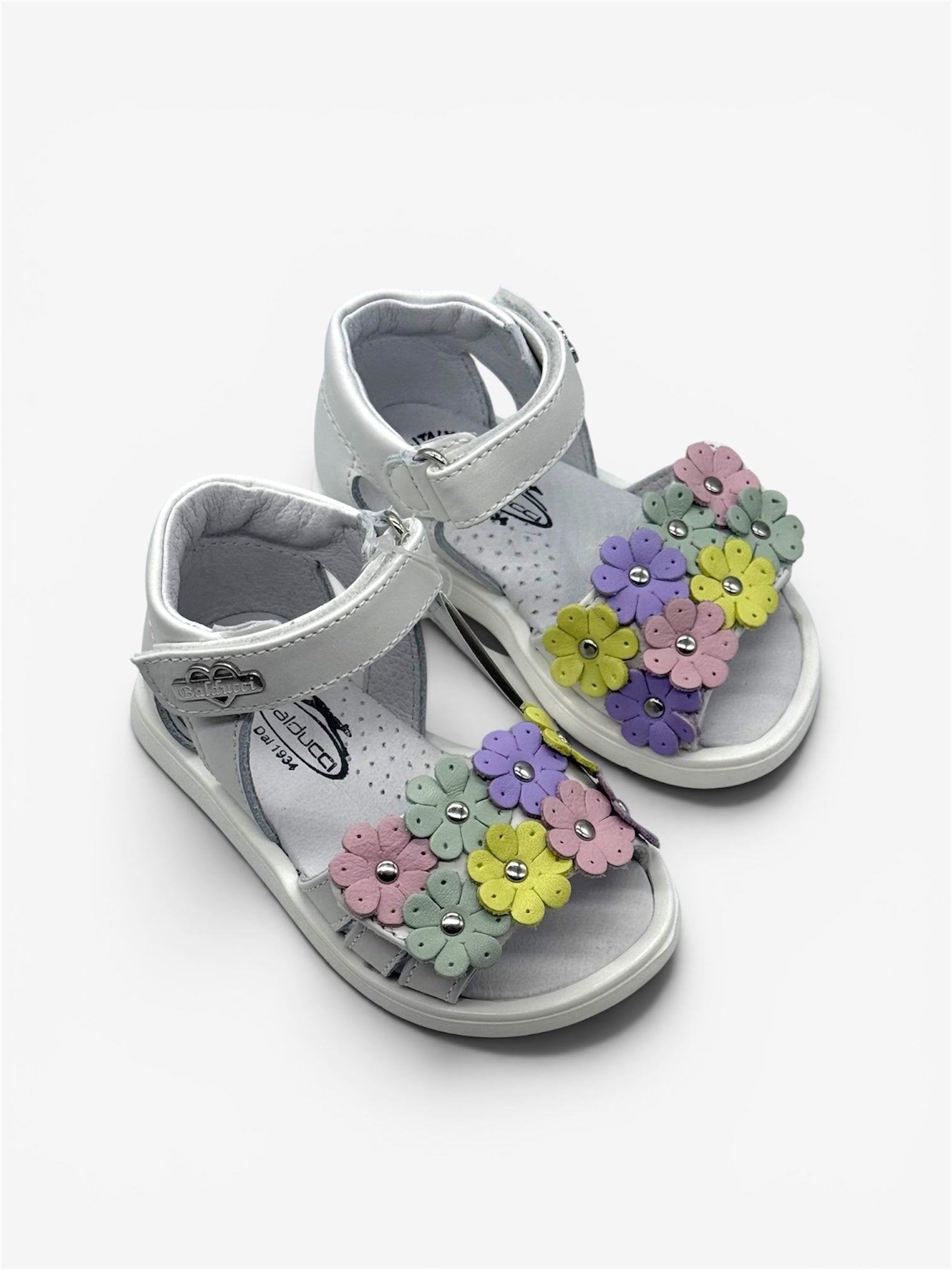 BALDUCCI - PRIMO PASSO - Sandalo bianco con fiori multicolor bambina
