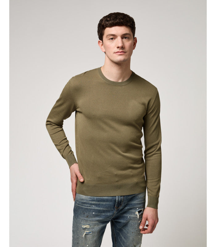 GIANNI LUPO - Maglioncino verde militare girocollo in cotone uomo