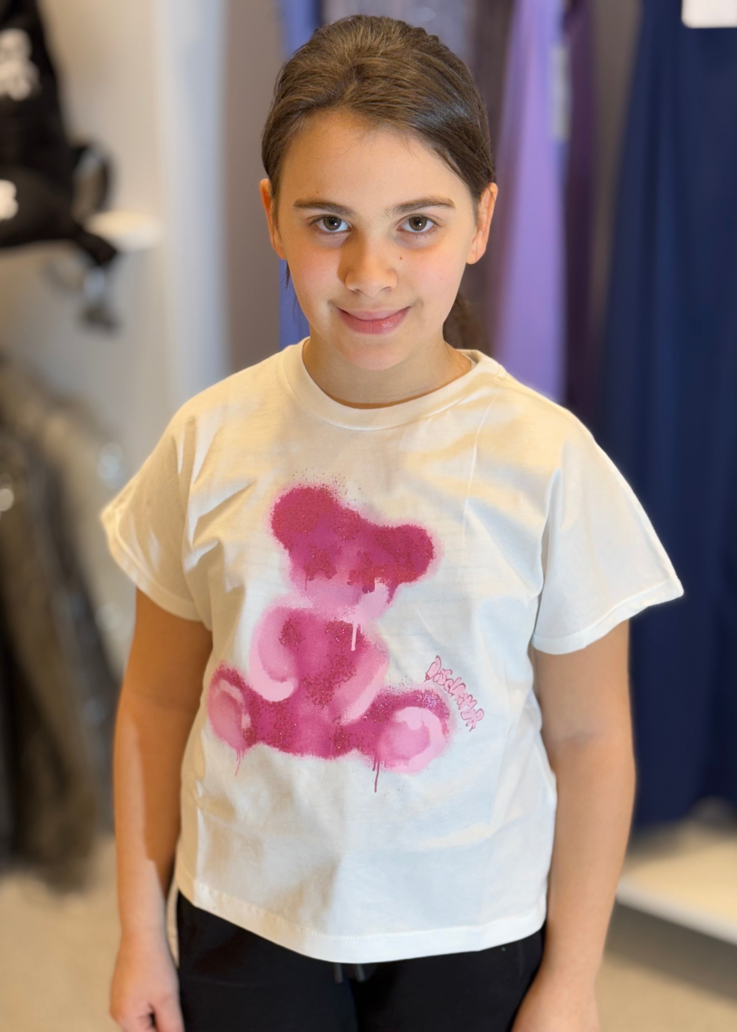 DISCLAIMER - T-shirt bianca con stampa glitter bambina