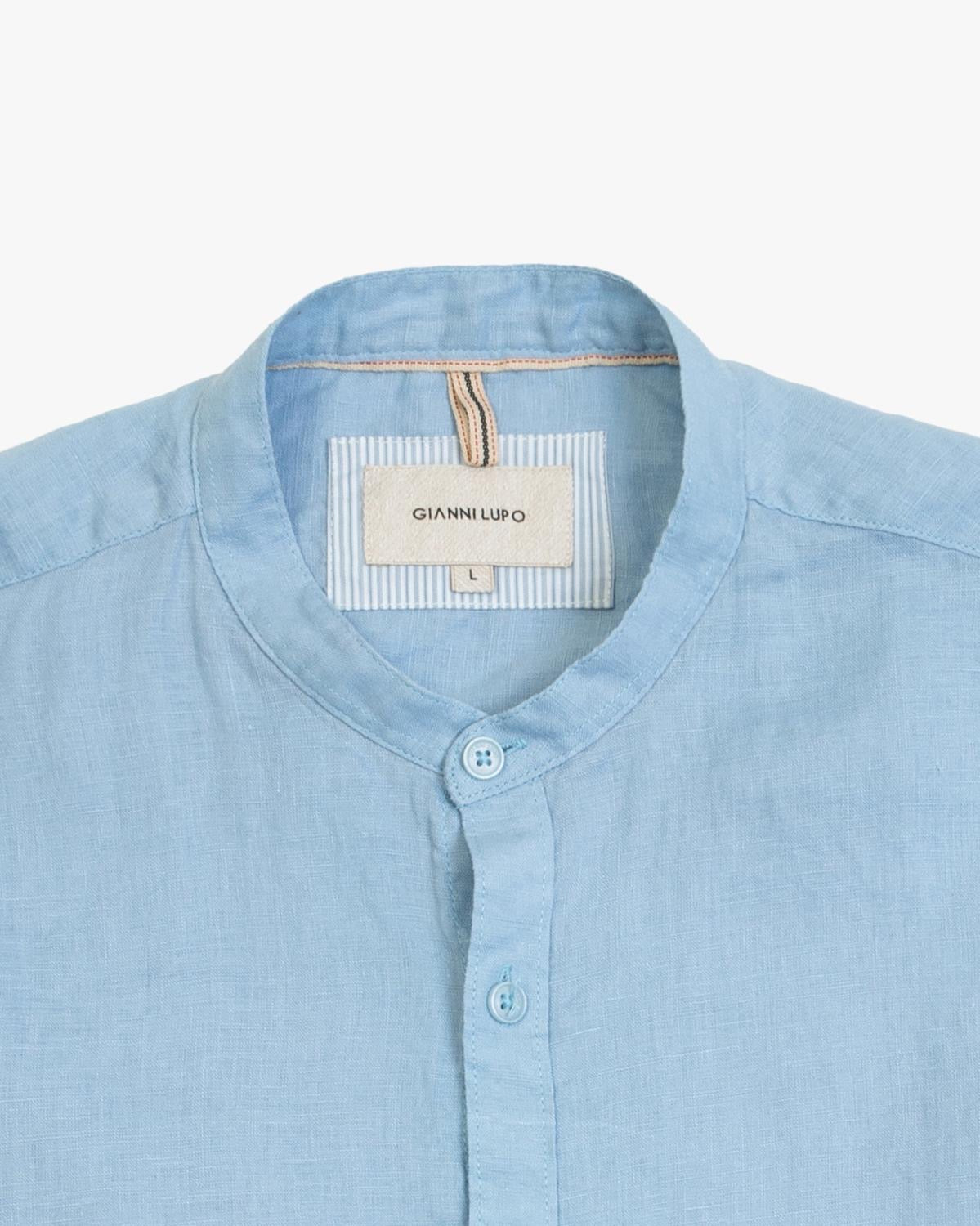 GIANNI LUPO - Camicia azzurra in lino coreana uomo