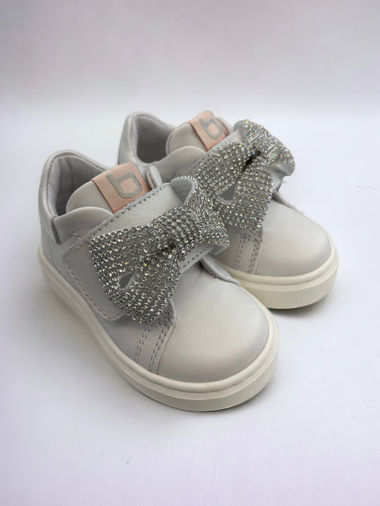 BALDUCCI - PRIMO PASSO - Sneakers bianca con maxi fiocco in pietrine