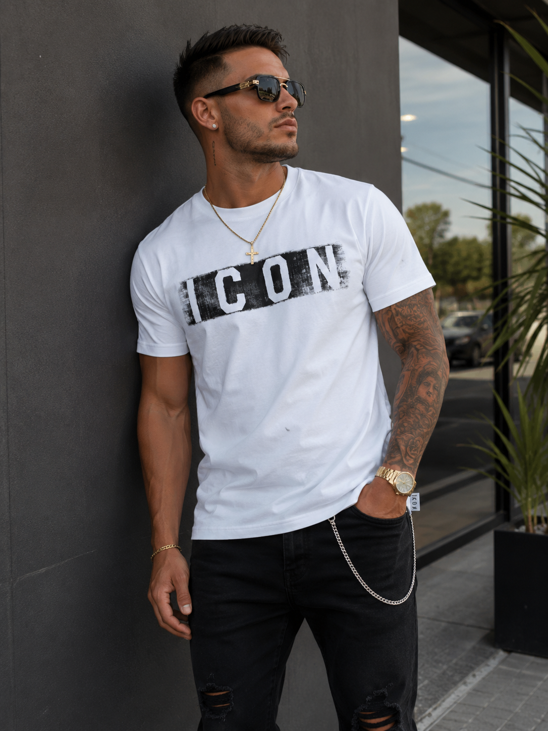 ICON - T-shirt con logo effetto pittura uomo