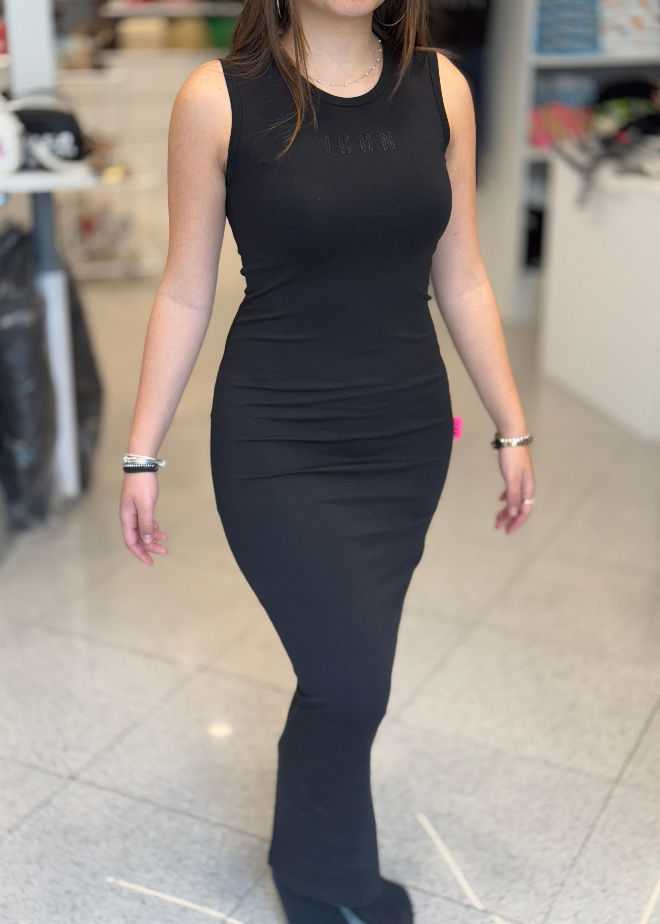 ICON - Abito canotta lungo nero con logo