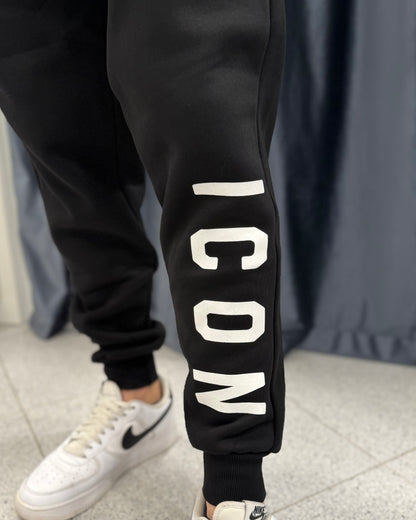 ICON -  Pantalone nero con logo bianco uomo