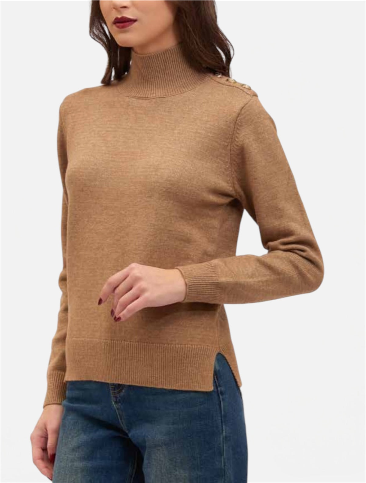 KORALLINE - Maglia collo alto con bottoni oro donna