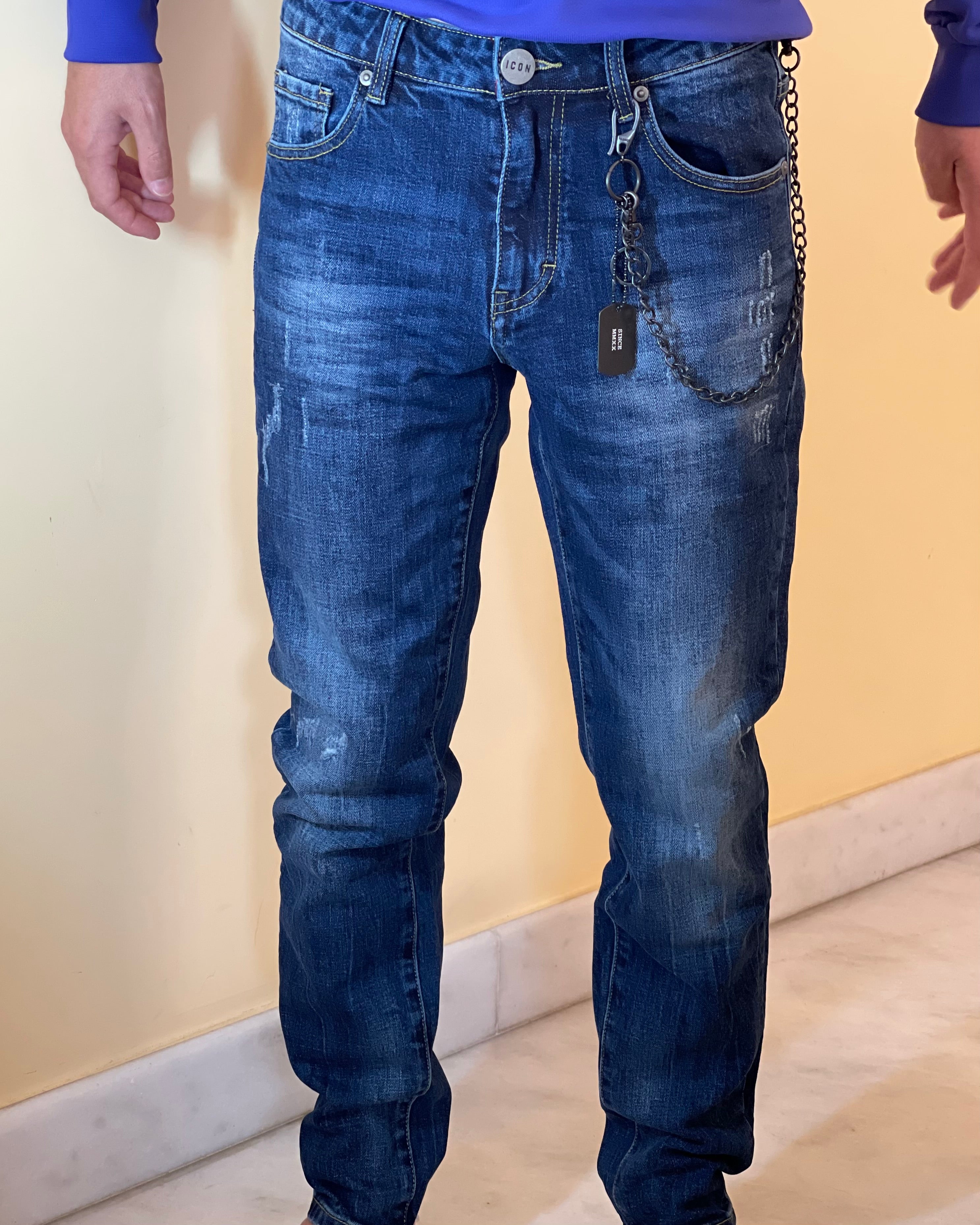 ICON - Jeans con logo bianco sul retro uomo