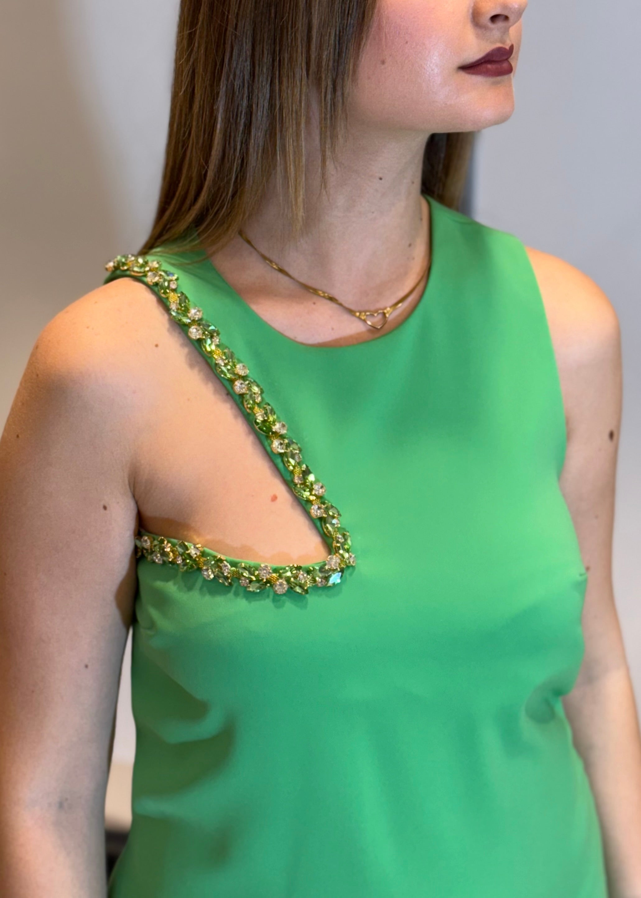 DIGITAL - Abito verde con spacco ed applicazioni donna