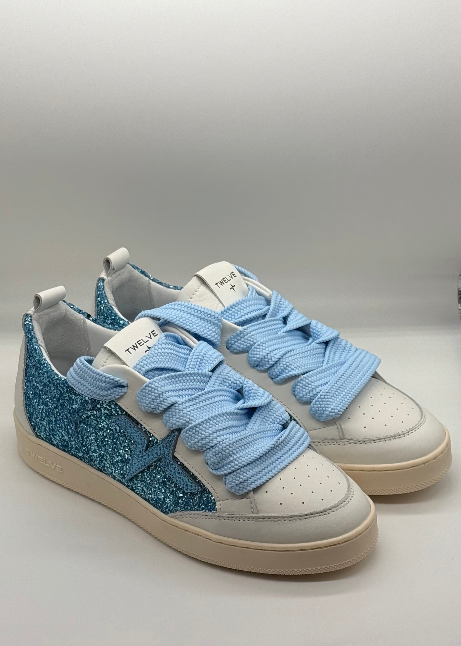 TWELVE - Sneakers bianca con brillantini azzurro donna