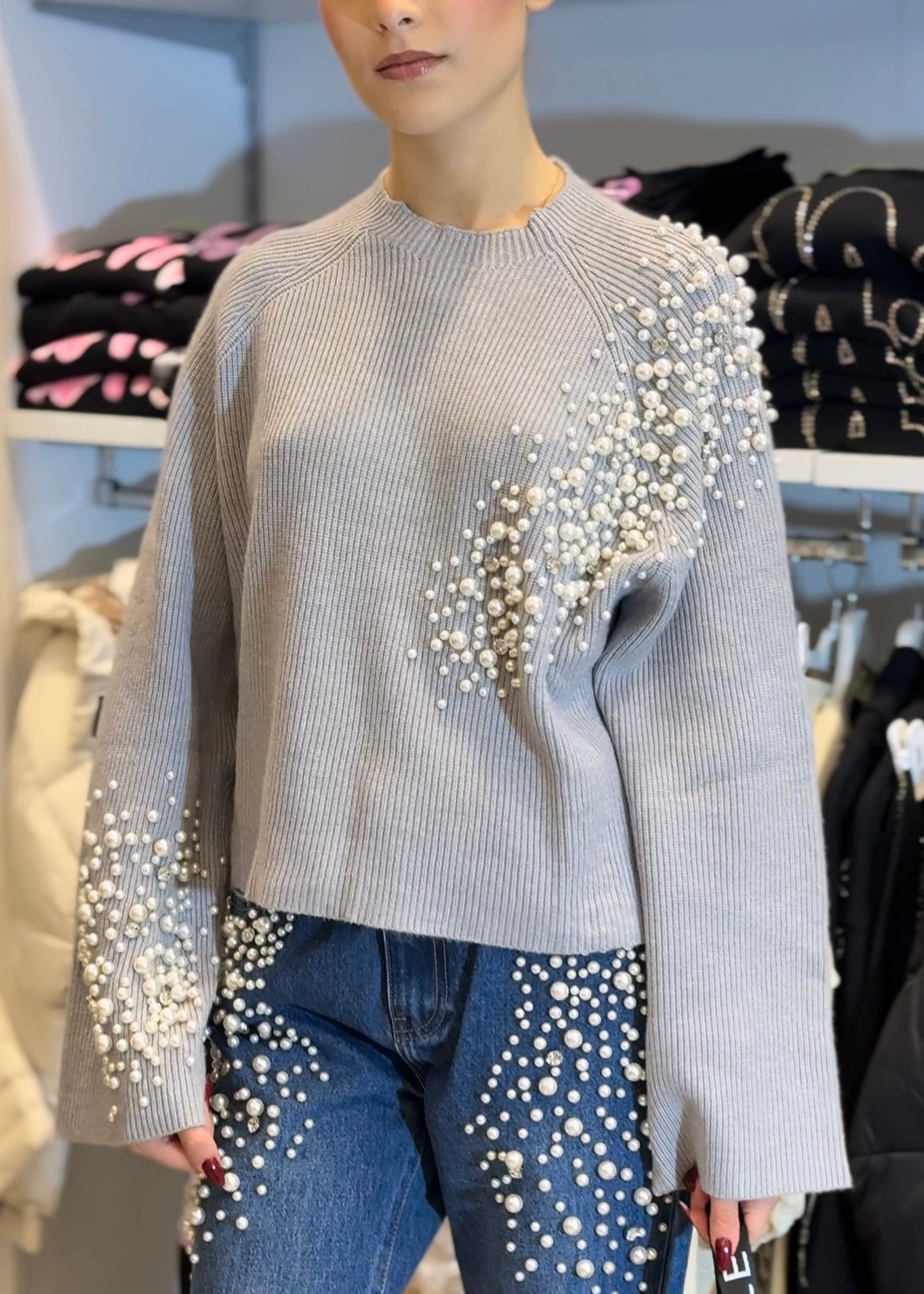 TRASH AND LUXURY - Maglia in lana con applicazione in perle donna