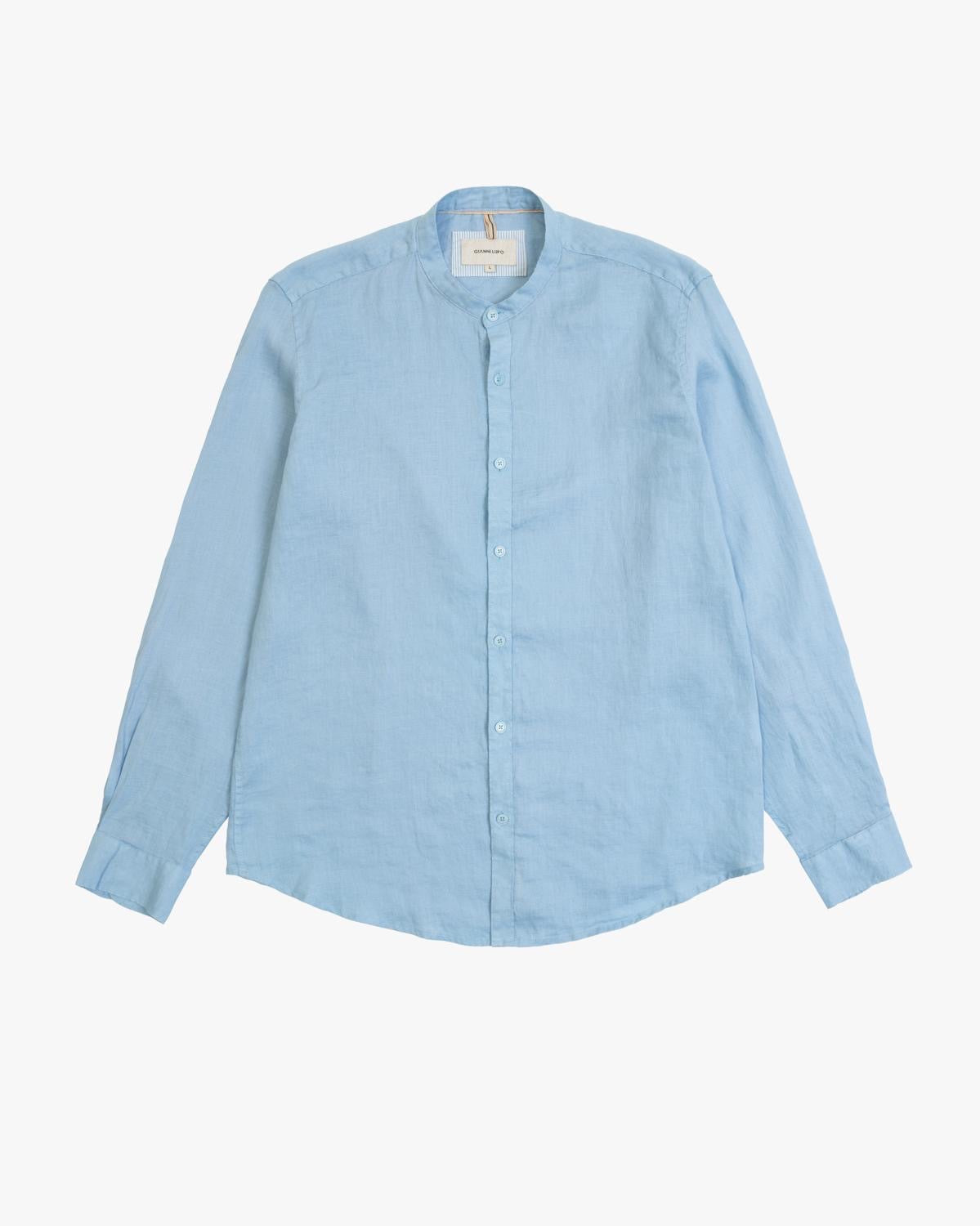 GIANNI LUPO - Camicia azzurra in lino coreana uomo