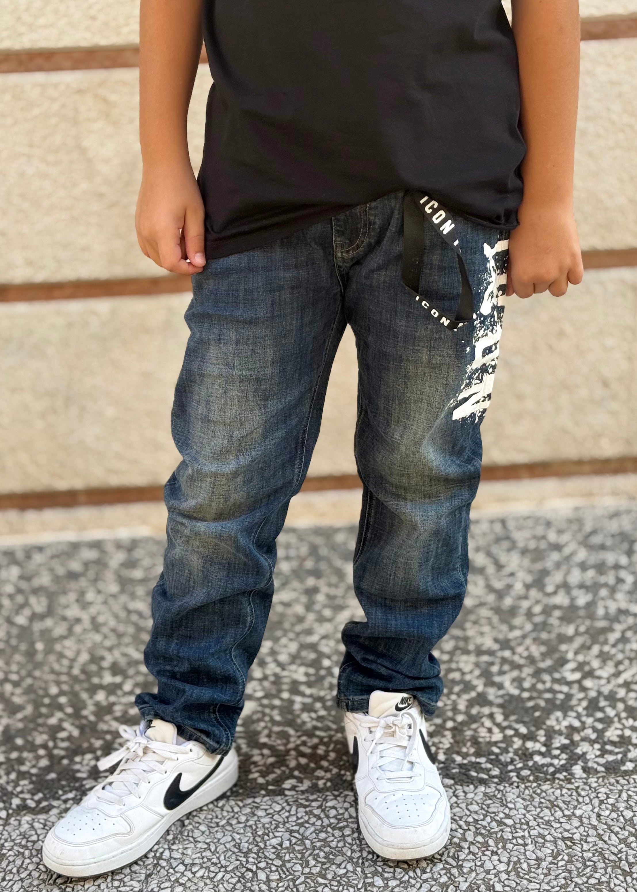 ICON - Jeans con logo schizzi bambino
