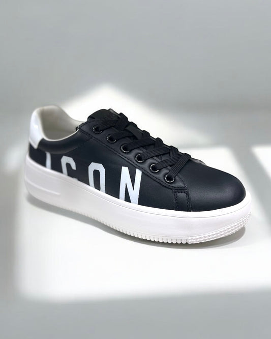 ICON - Sneakers nera con logo bianco platform