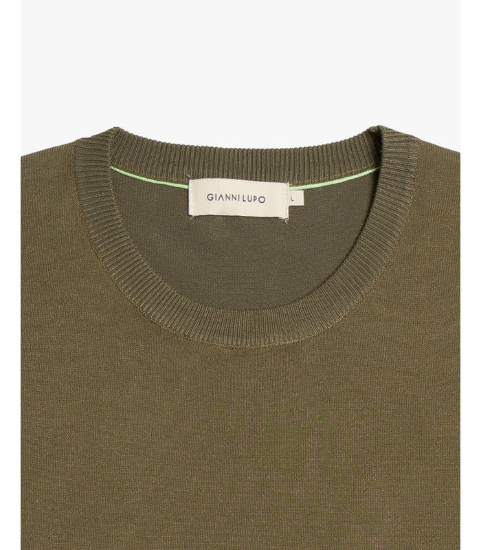 GIANNI LUPO - Maglioncino verde militare girocollo in cotone uomo