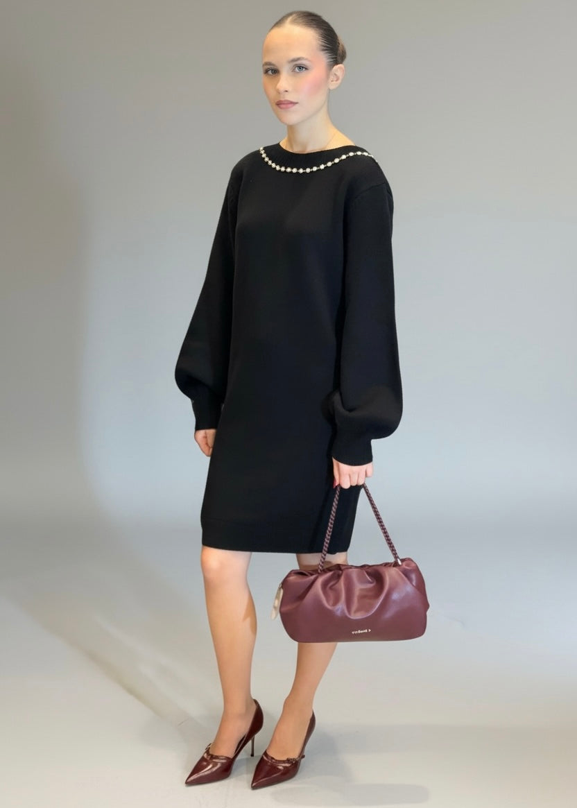 TRASH AND LUXURY - Vestito in lana con applicazioni in strass e scollo sul retro donna