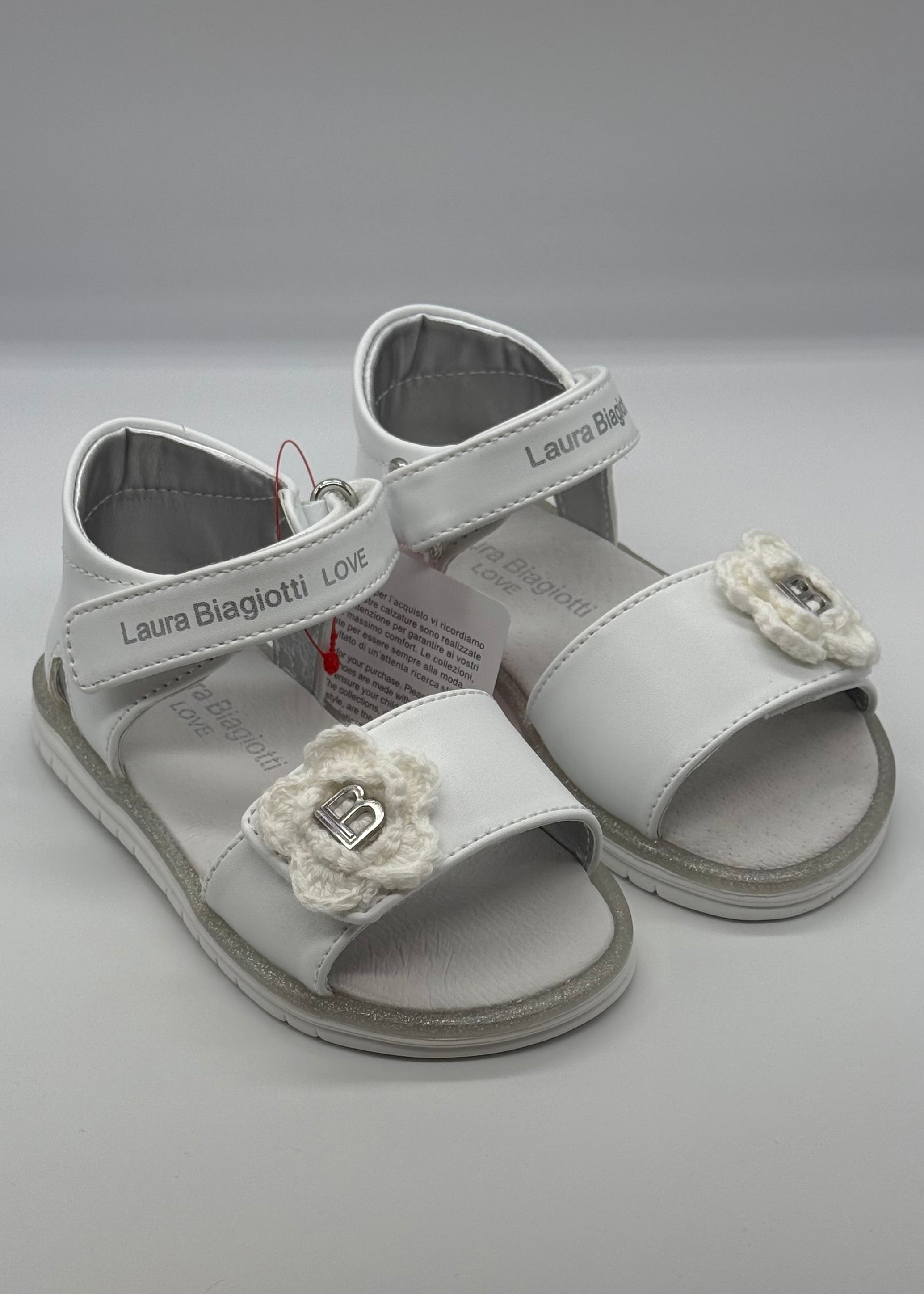LAURA BIAGIOTTI - Sandalo bianco con fiore all'uncinetto bambina
