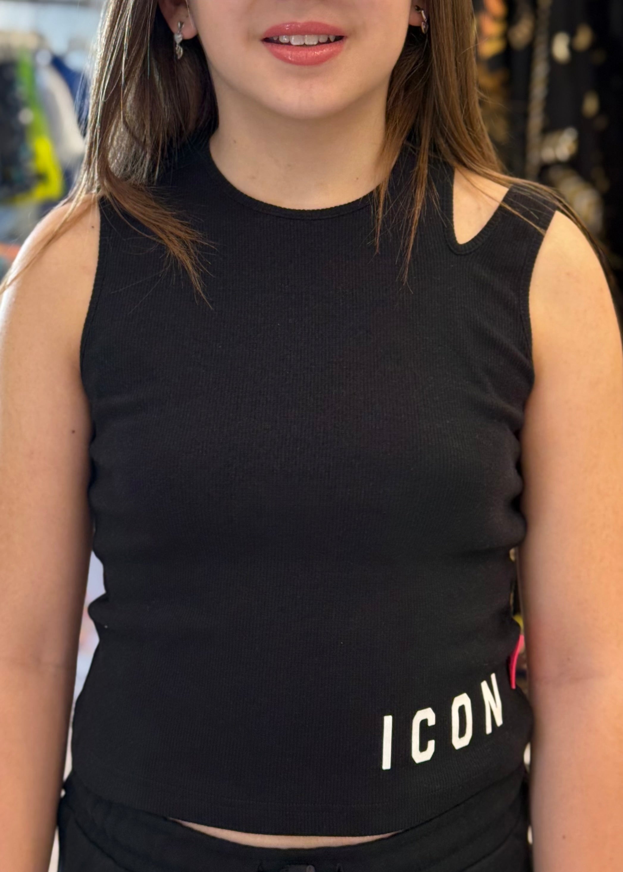 ICON - Canotta nera a costine bambina