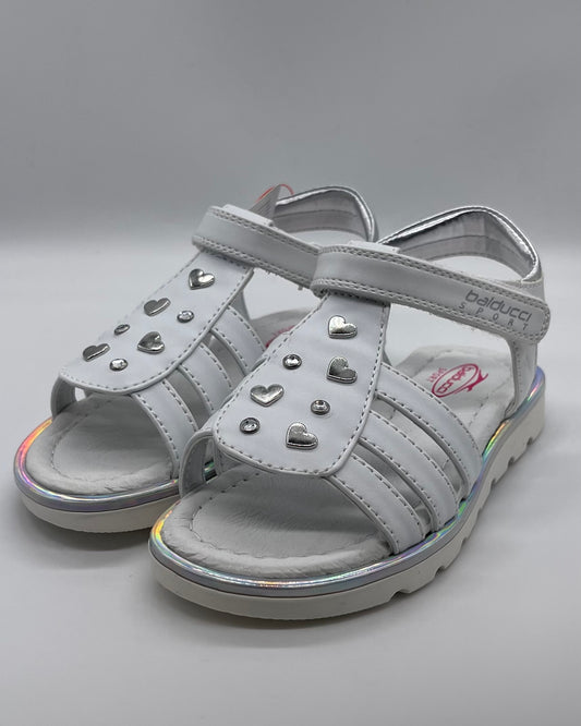 BALDUCCI SPORT - Sandalo bianco con pietre e cuori argento bambina