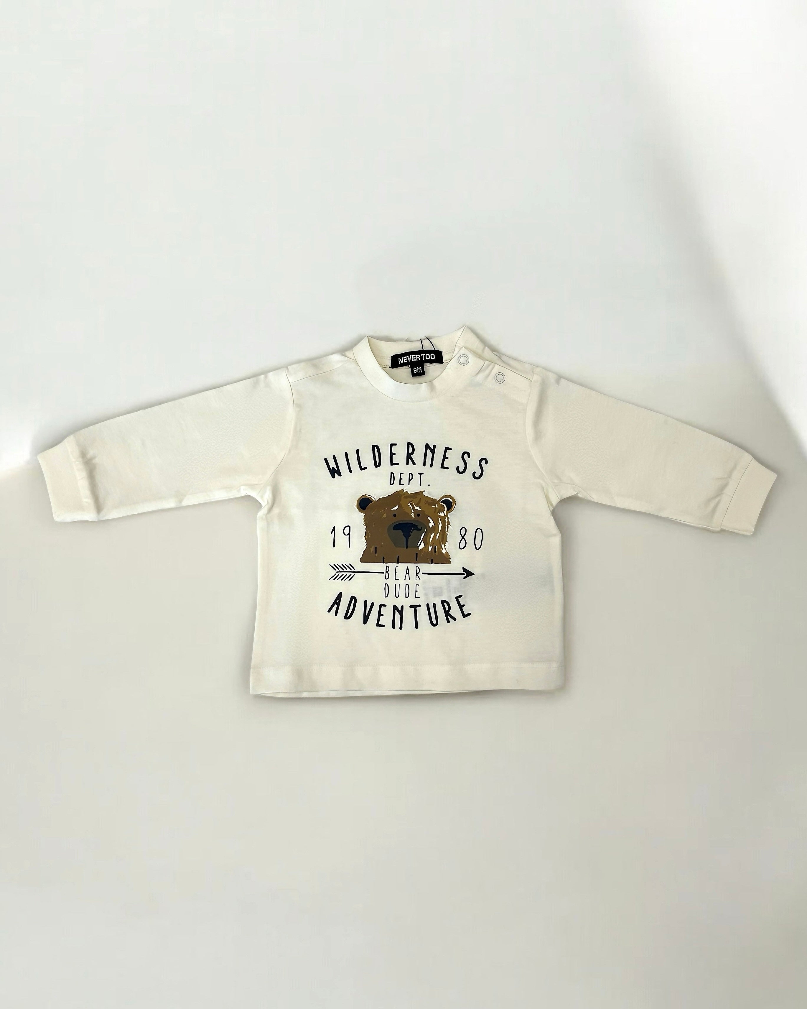 NEVER TOO - T-shirt bianca con orsetto bambino