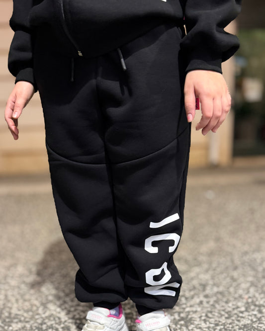 ICON -  Pantalone nero con logo bianco bambina