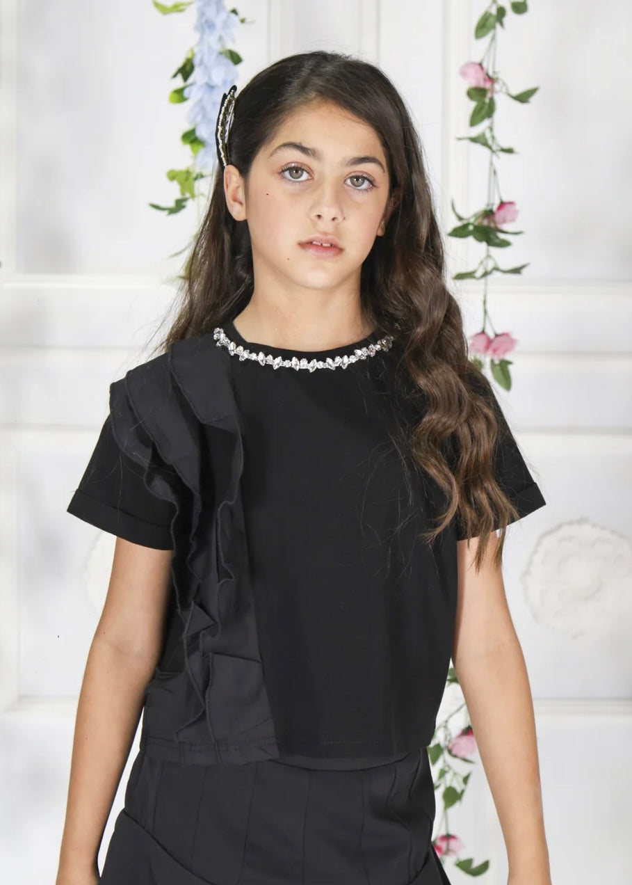FUN FUN - T-shirt nera con pietre bambina
