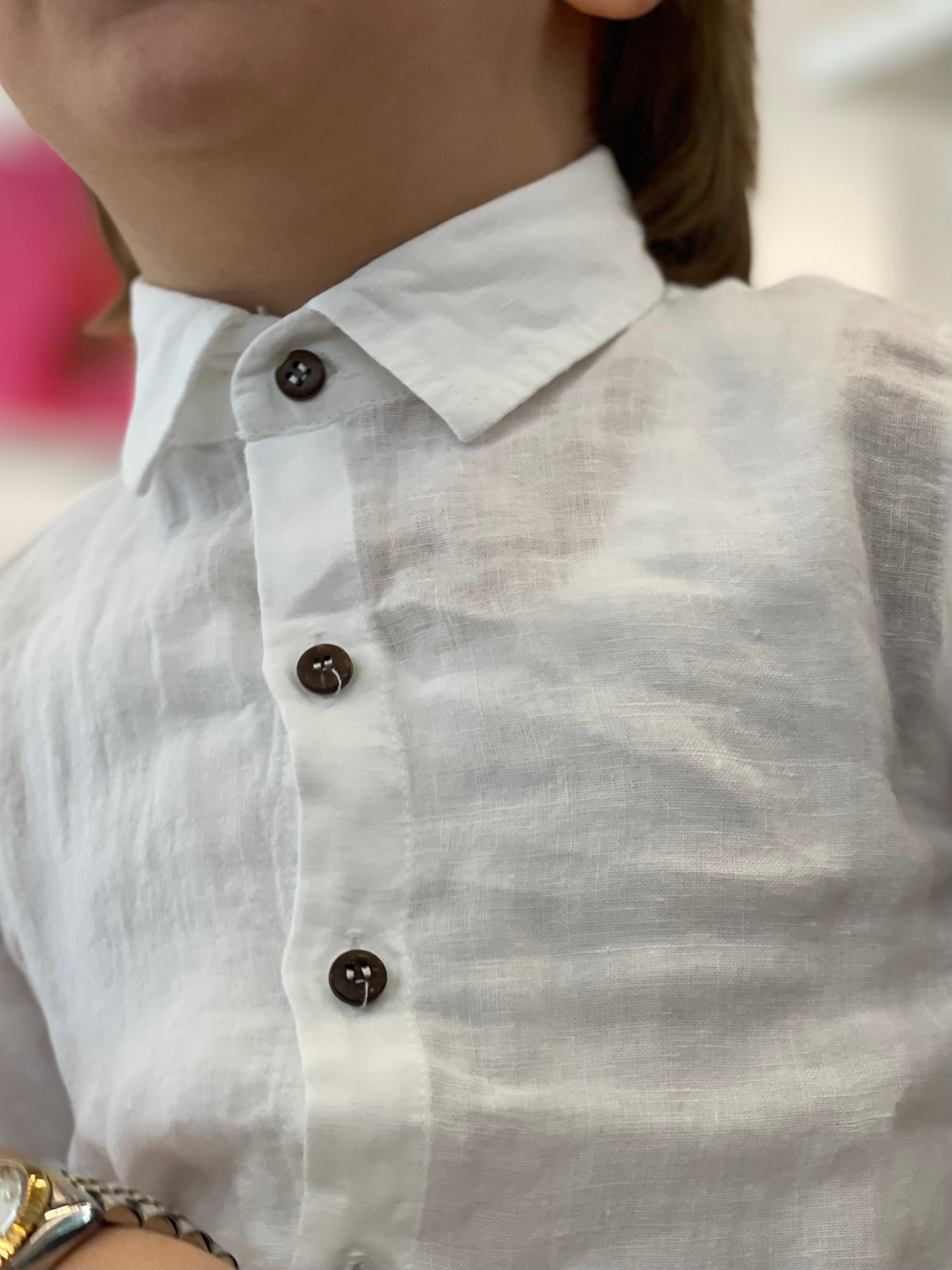 NEVER TOO - Camicia in lino con bottoni marroni bambino