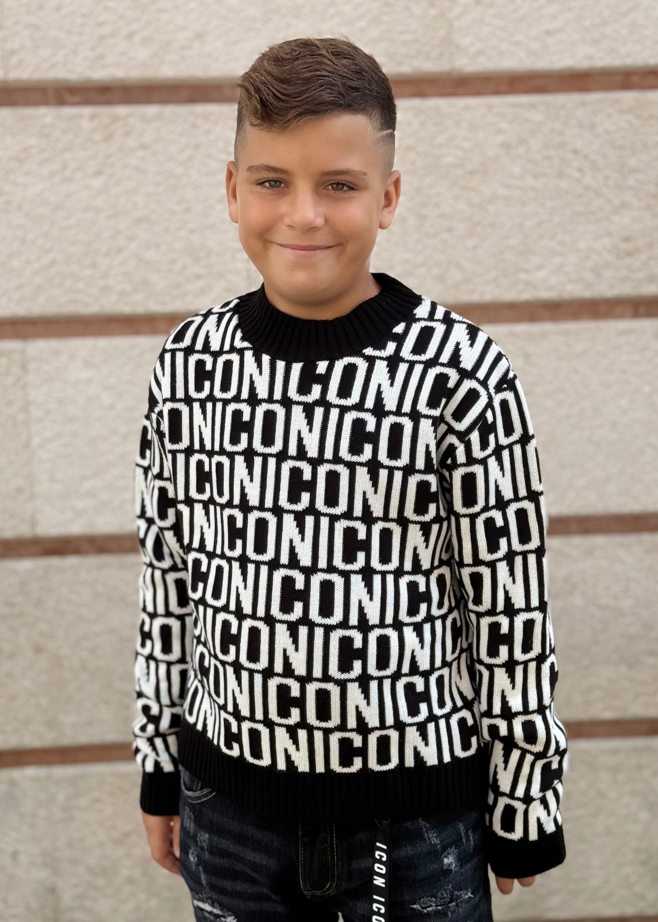 ICON - Maglione logato in lana bambino