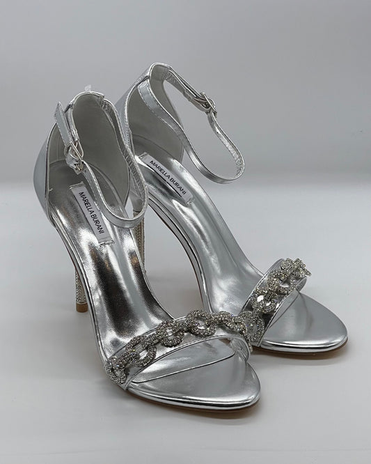 MARIELLA BURANI - Sandalo gioiello argento con decorazione in pietra sul davanti e sul tacco