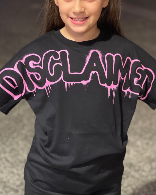 DISCLAIMER - T-shirt nera con logo fucsia bambina