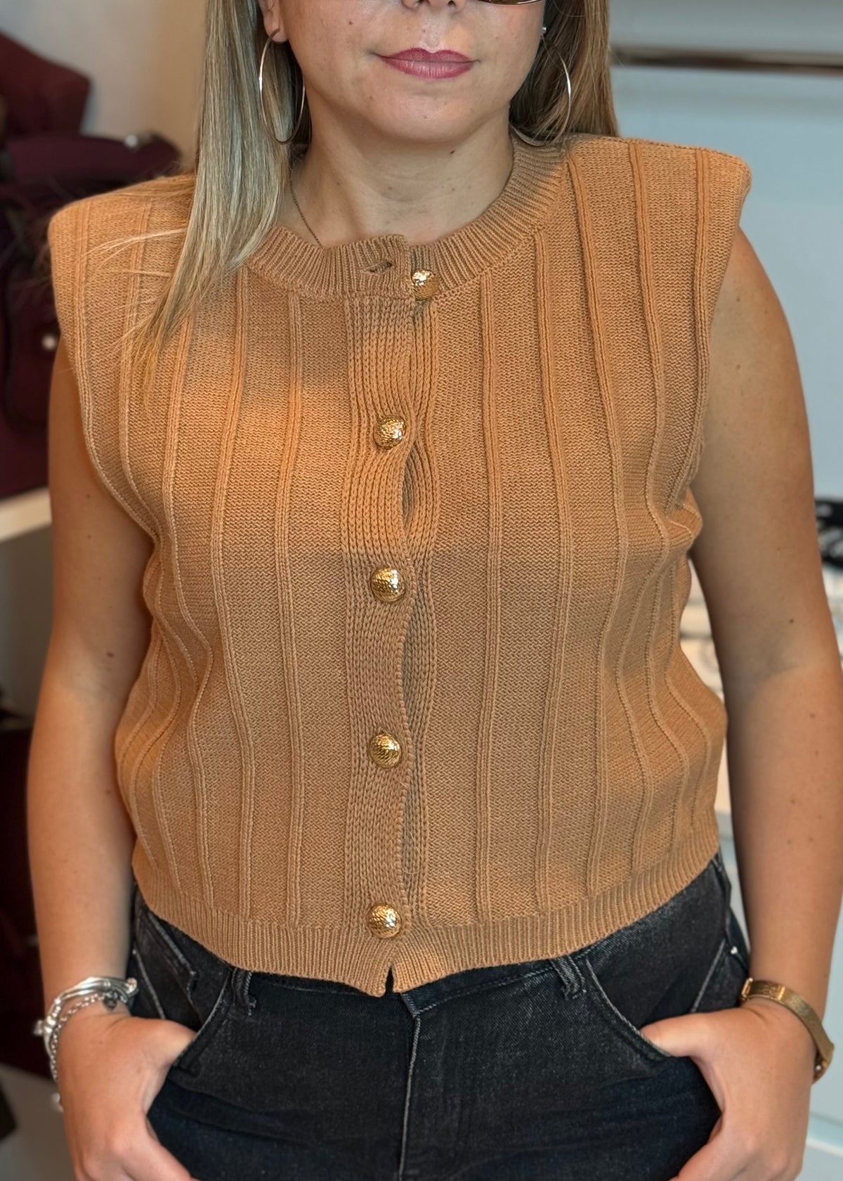 KORALLINE - Gilet con bottoni gioiello donna