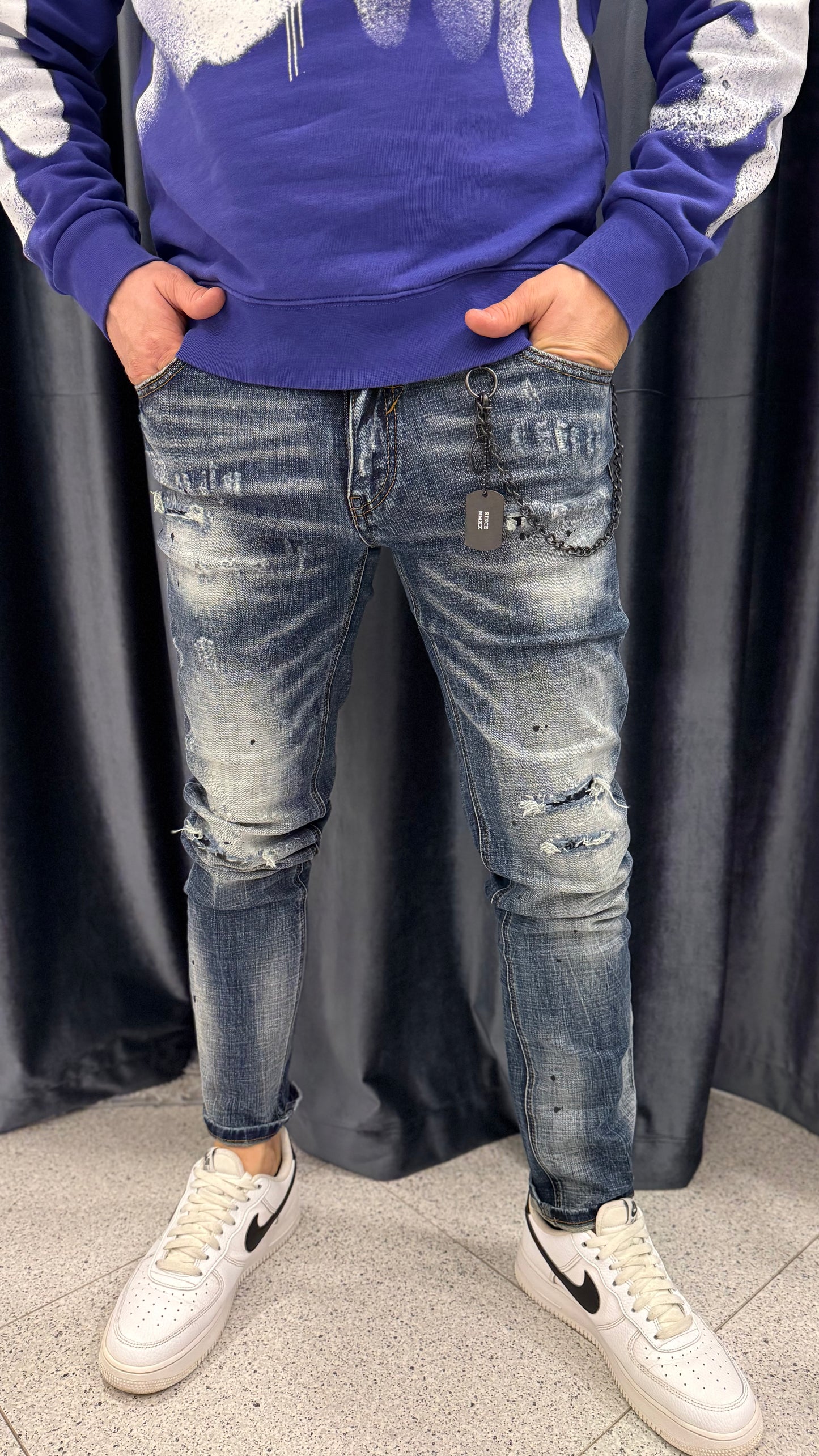 ICON - Jeans uomo con loghi effetto sbiadito