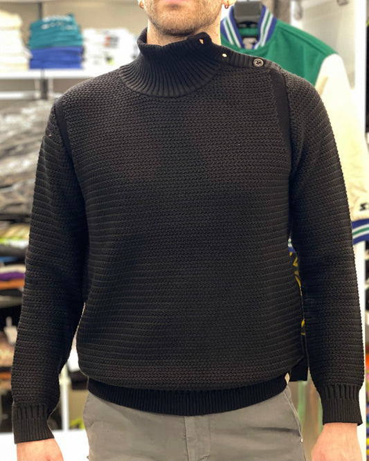 LIU-JO UOMO - Maglione nero con collo alto e bottoni uomo