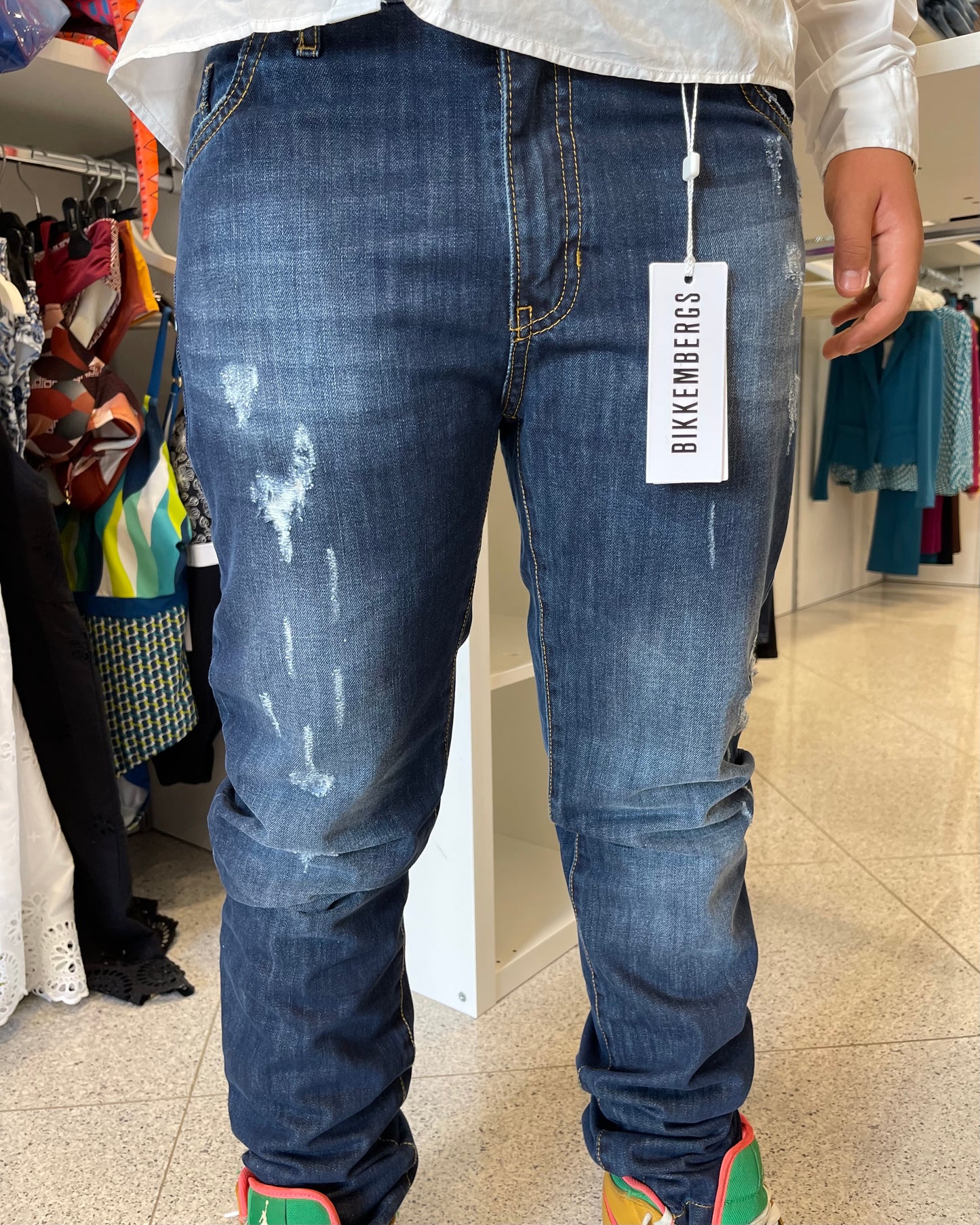 BIKKEMBERGS - Jeans strappato lavaggio scuro bambino