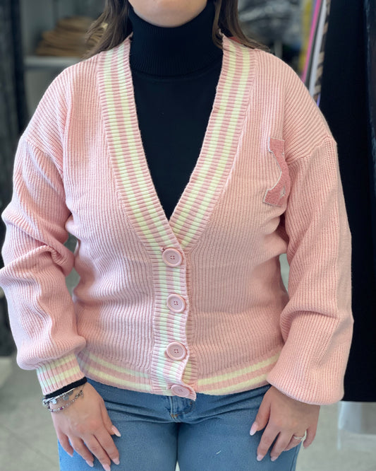 XT STUDIO - Cardigan college in lana rosa donna