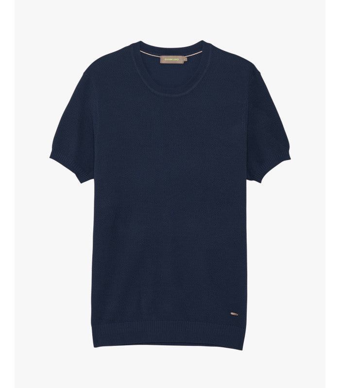 GIANNI LUPO - T-shirt in maglia texturizzata blu navy uomo