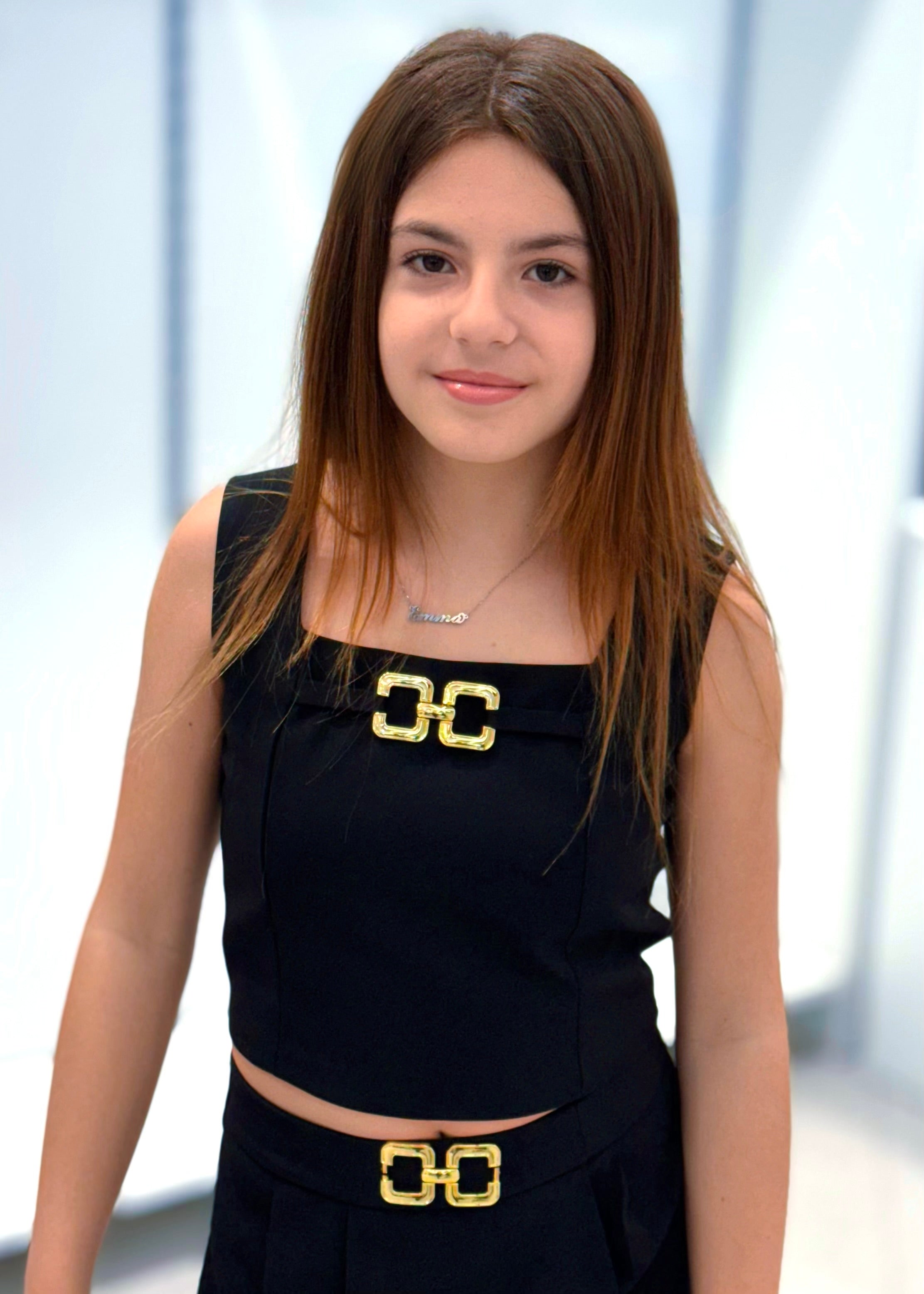 FUN FUN - Top nero con fibbia oro bambina