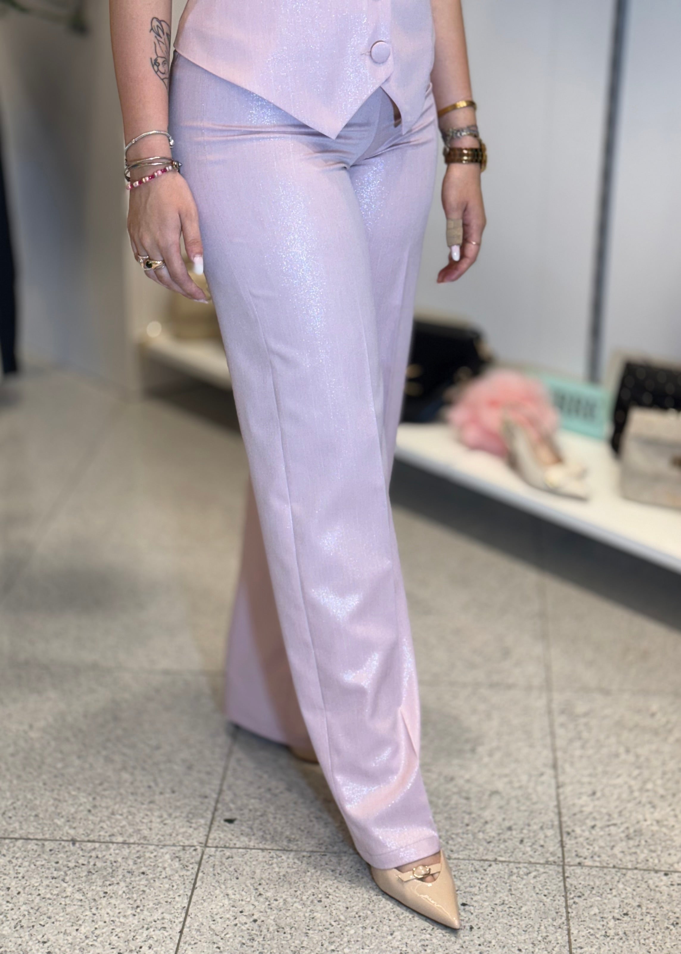JE-NE - Pantalone rosa lurex donna