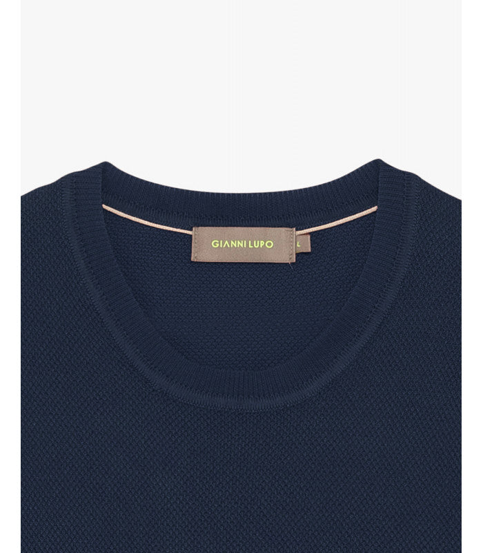 GIANNI LUPO - T-shirt in maglia texturizzata blu navy uomo