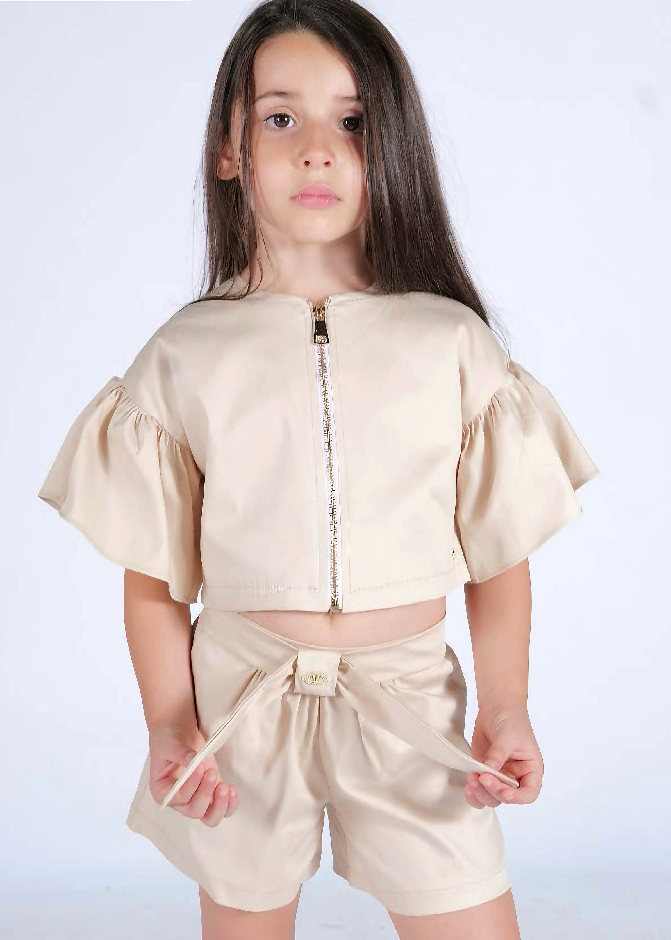 FUN FUN - Short beige in cotone con dettagli oro bambina