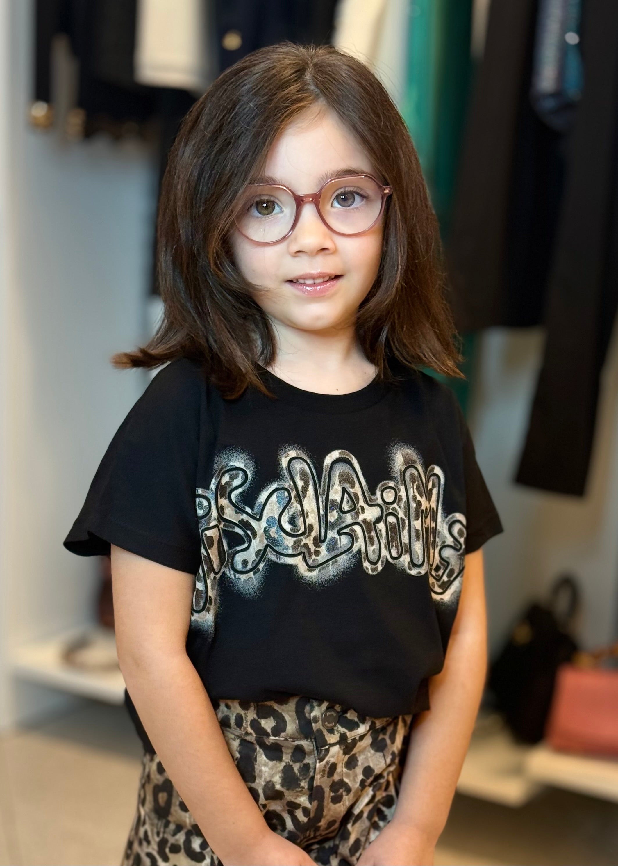 DISCLAIMER - T-shirt nera con logo animalier bambina