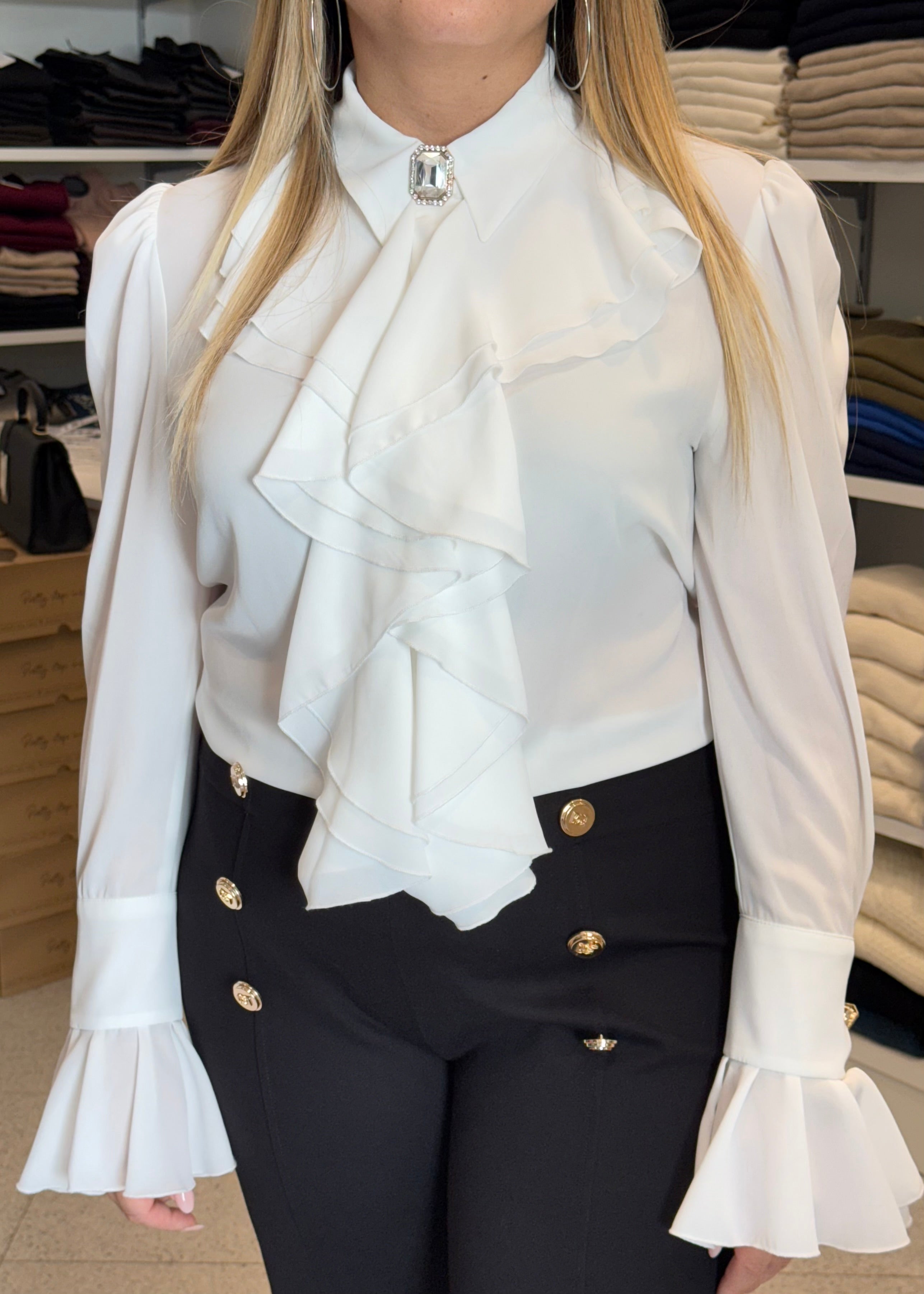 DIGITAL - Camicia con rouge e bottoni gioiello donna