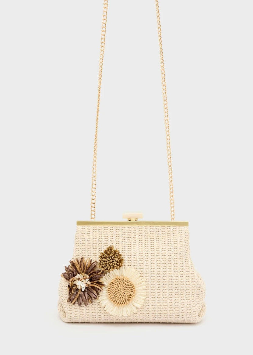 NALI - Pochette MARBELLA in paglia con fiori