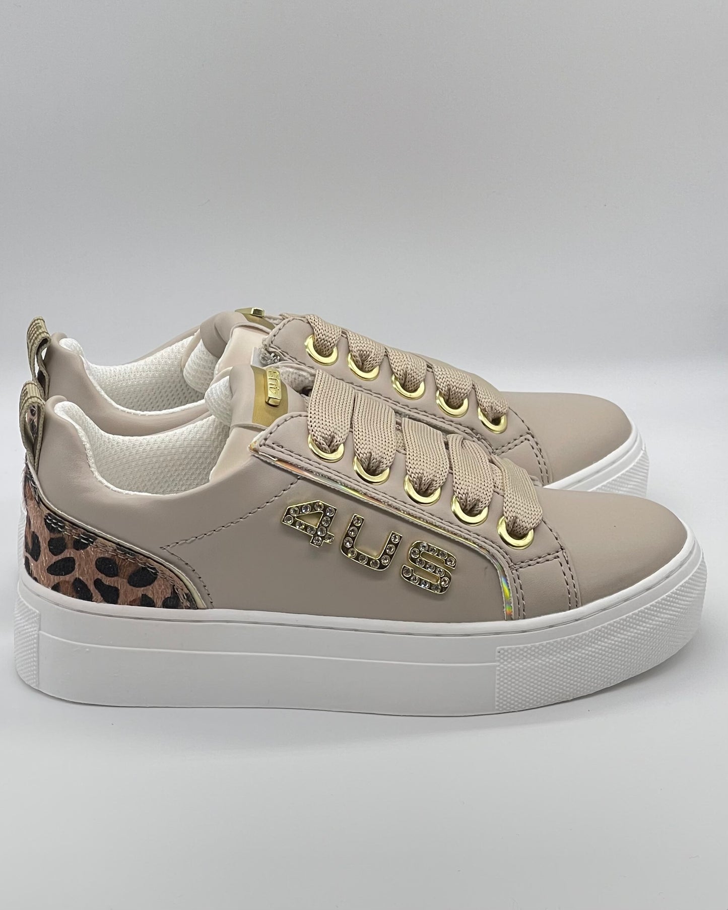 4US BY PACIOTTI - Sneakers beige con dettagli leopardati e rifiniture oleografiche