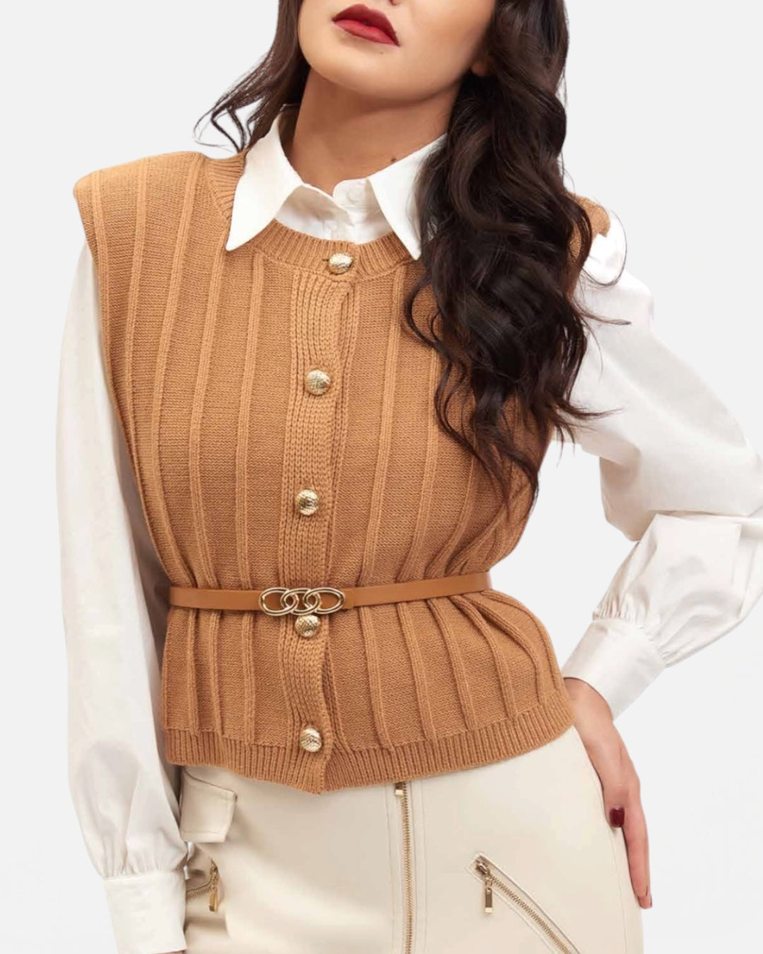 KORALLINE - Gilet in ciniglia con bottoni gioiello donna