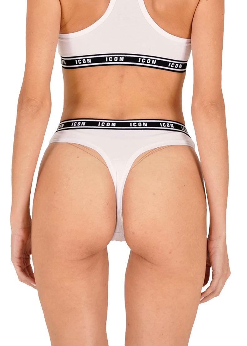 ICON - UNDERWEAR - Slip brasiliano bianco con elastico nero logato donna