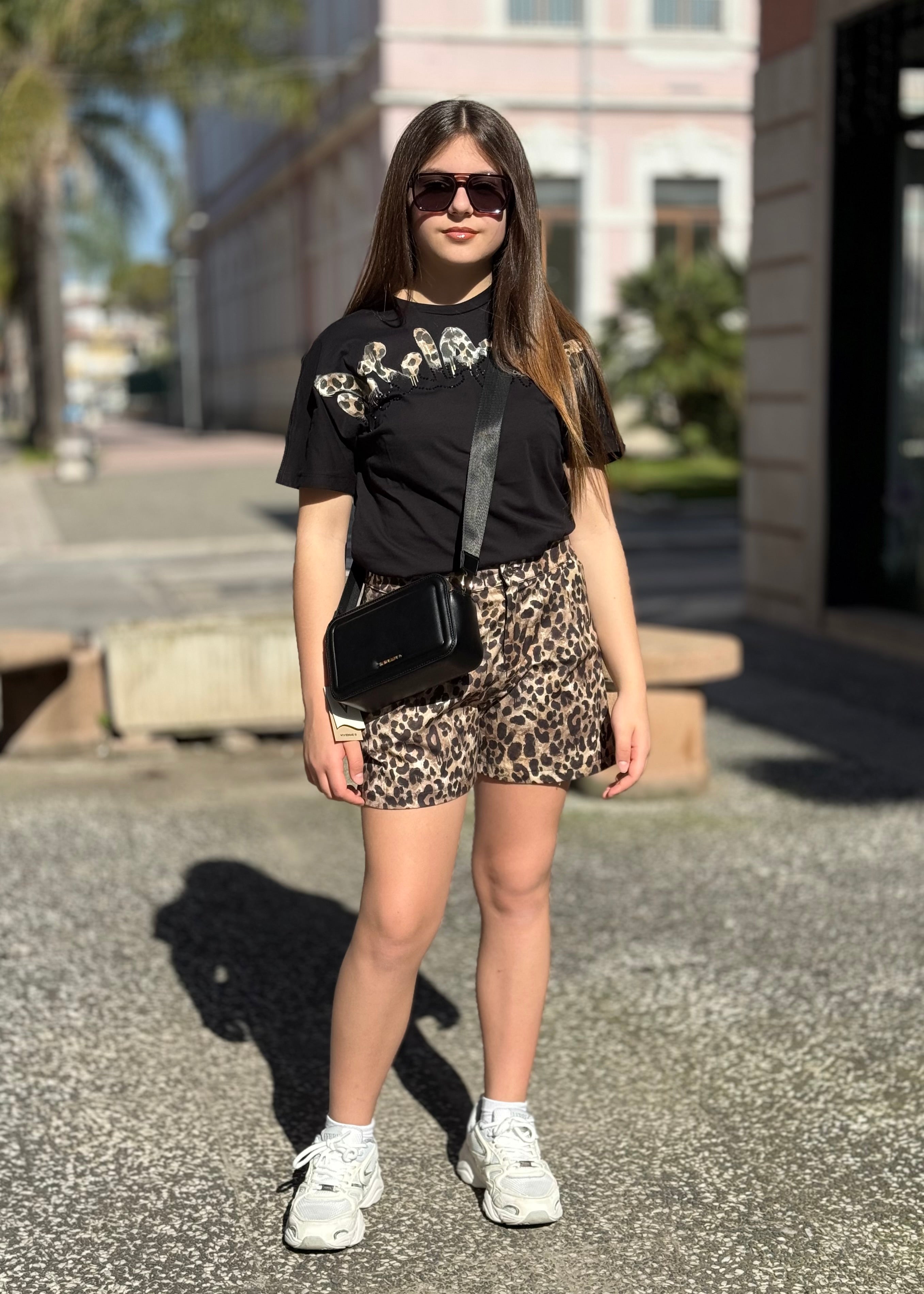 DISCLAIMER - T-shirt con logo animalier bambina