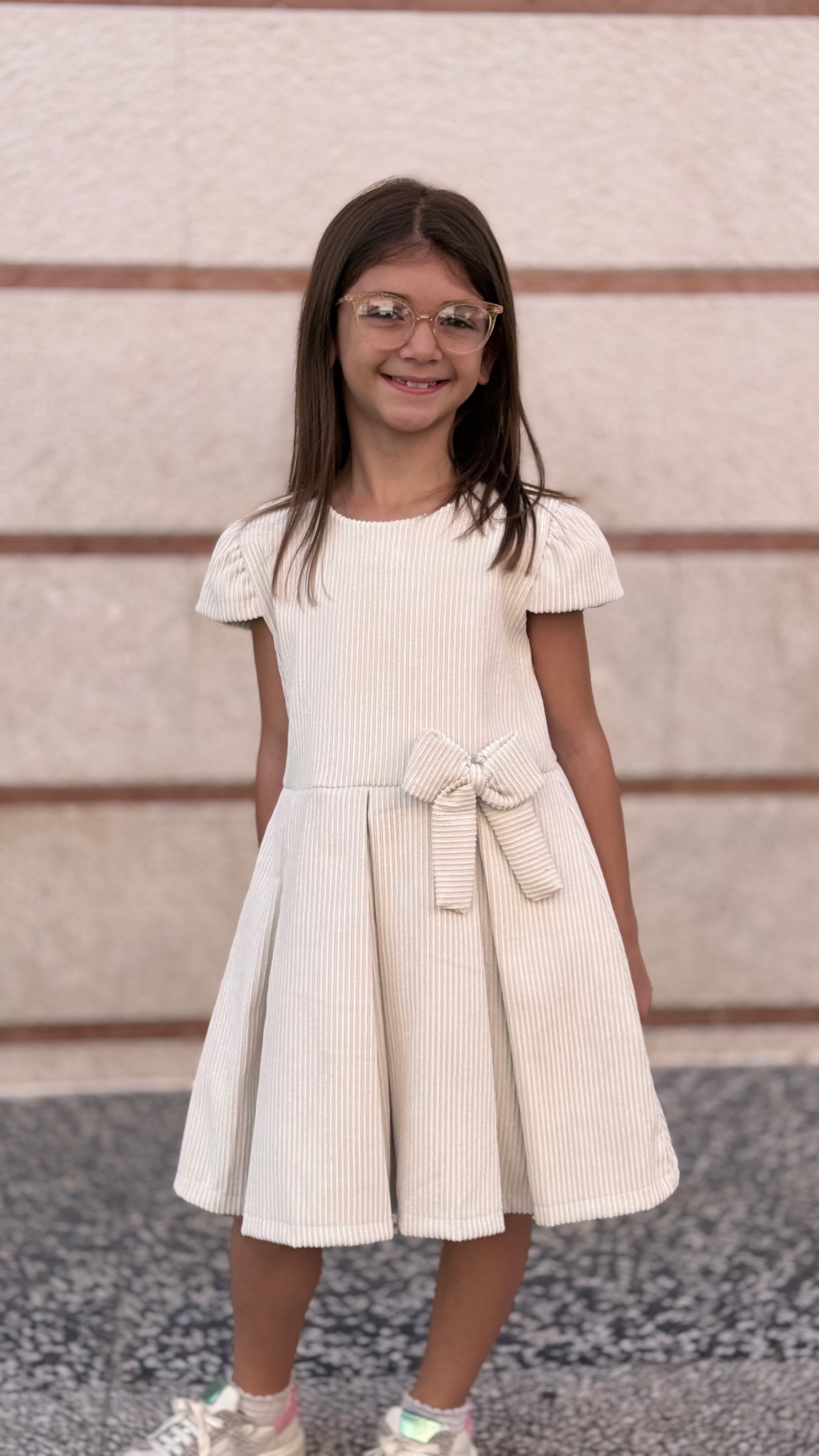 JANICE - Vestito in velluto con fiocco bambina